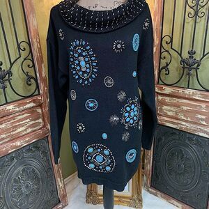 Victoria Jones Vintage Embellished Turquoise‎ Beaded Tunic Sweater